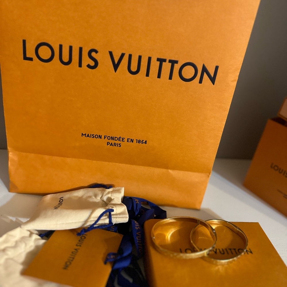 Louis Vuitton Gold Monogram Engraved Bangle Bracelet - Picture 6 of 6